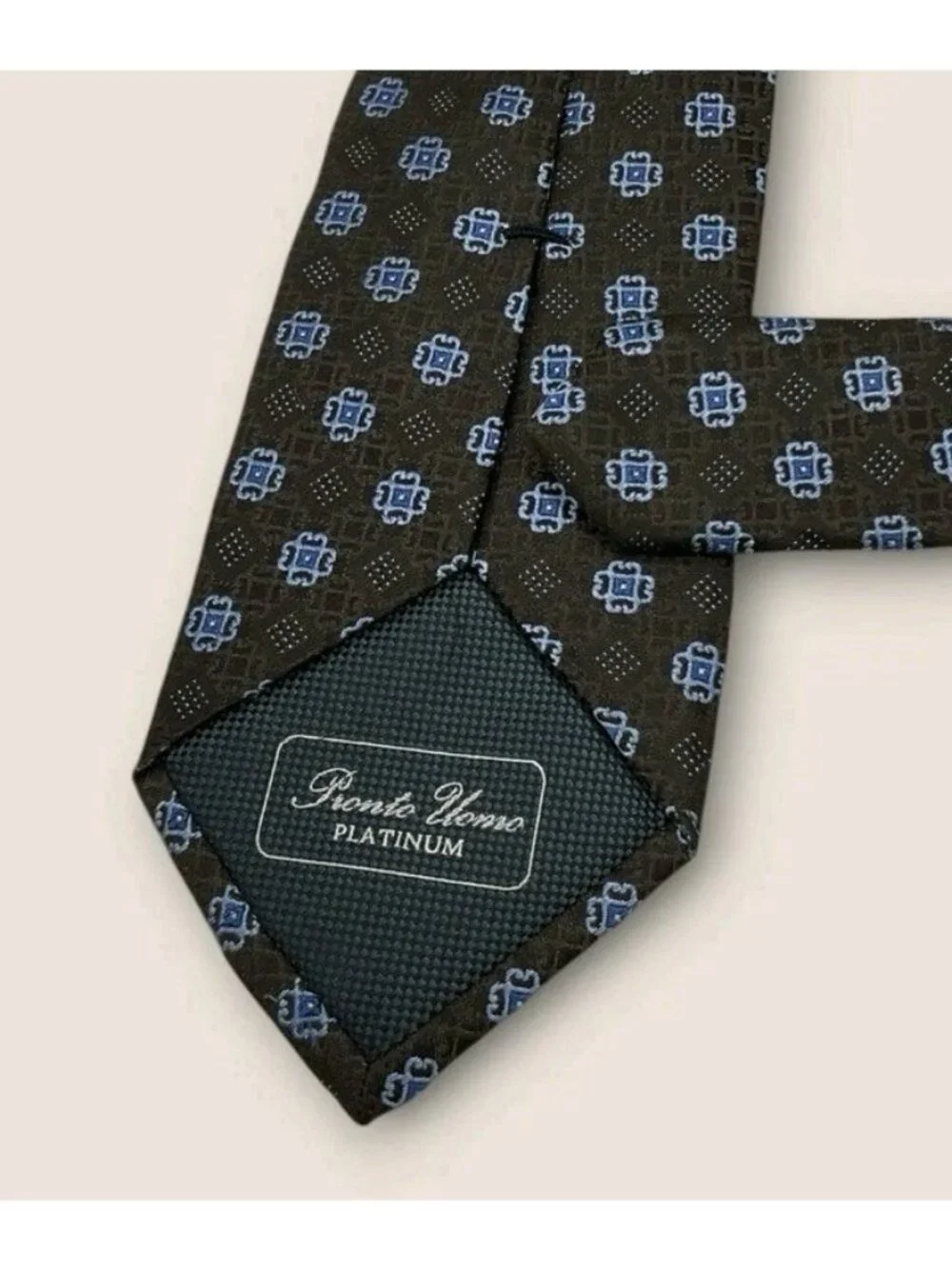PRONTO UOMO Silk Tie XL Brown Blue Geometric W:3.2
